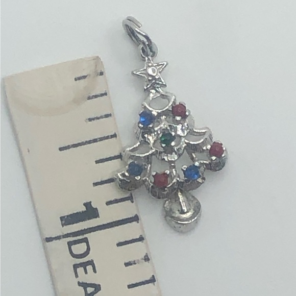 Vtg Sterling Silver Multi Stone Christmas Tree Mini Charm / Pendant 1.1” - Picture 4 of 4